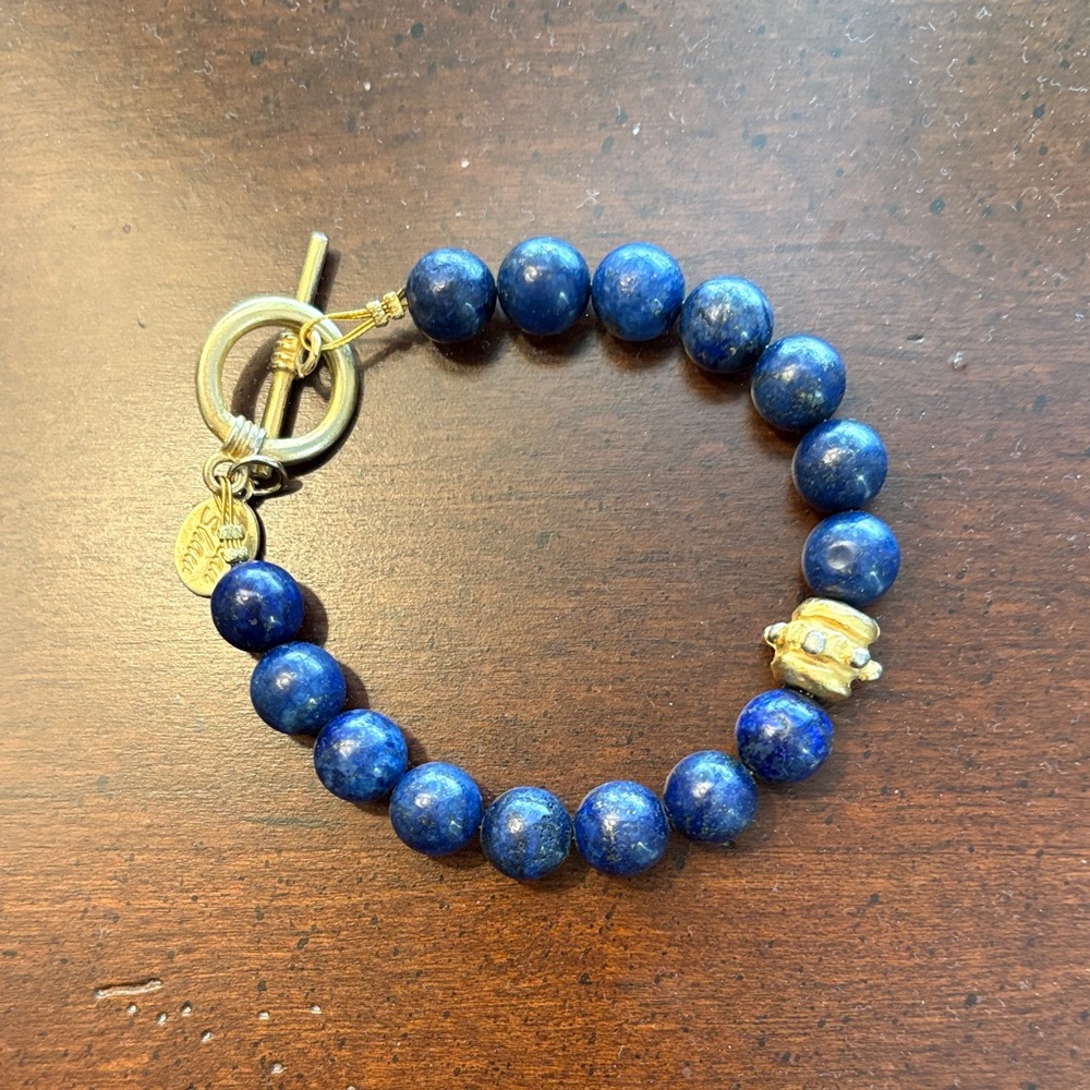 Blue and Gold Beaded Bracelet